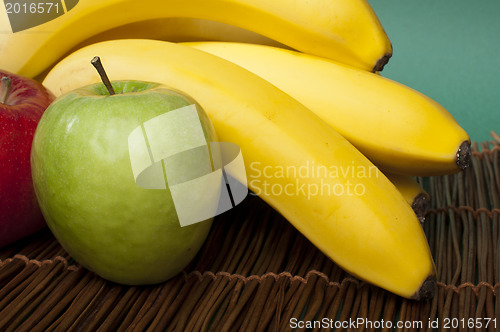 Image of Red and green apples and bananas