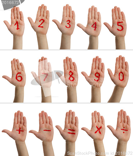 Image of Children's hands with numbers