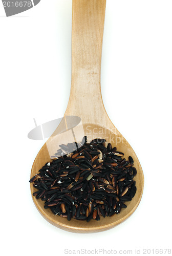 Image of Black rice in wooden spoon