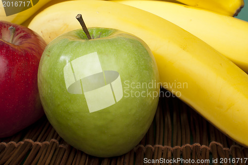 Image of Red and green apples and bananas