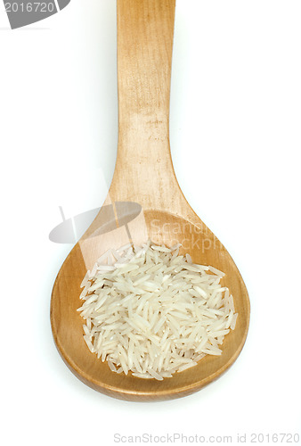 Image of Basmati rice in wooden spoon 