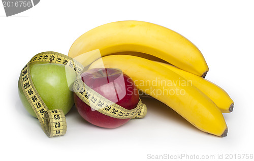 Image of Red and green apples and bananas