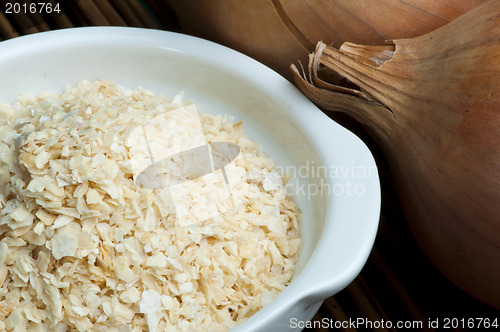 Image of Mature onion and bowl with dried onion powder