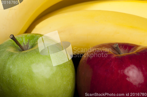 Image of Red and green apples and bananas
