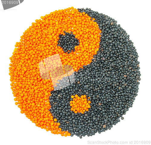Image of Orange and Black Lentil forming a yin yang symbol