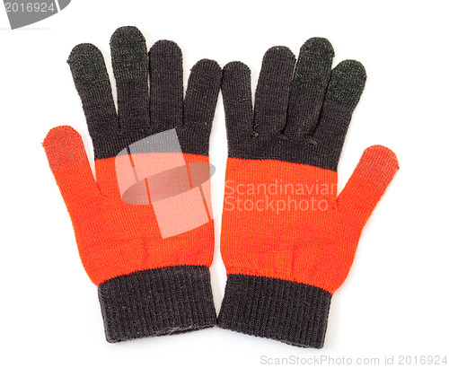 Image of Red-black knitted gloves