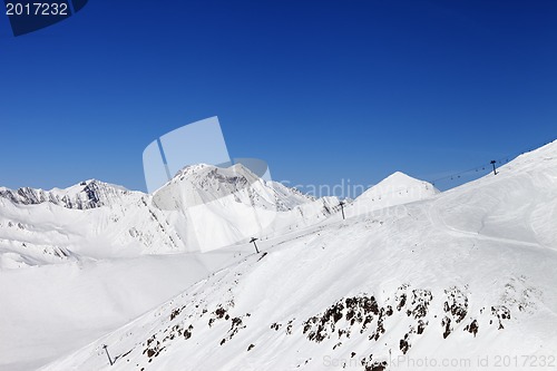 Image of Ski slope and ropeway. Caucasus Mountains, Georgia.