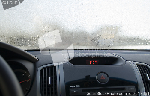 Image of Rime on frosen windscreen of car