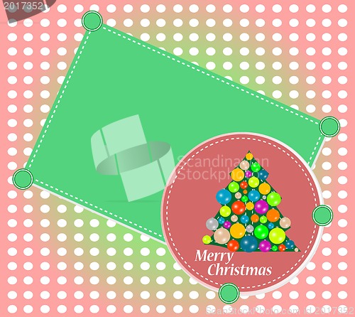 Image of christmas background with balls and christmas tree