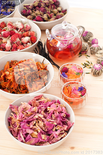 Image of Herbal natural floral tea infusion with dry flowers