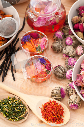 Image of Herbal natural floral tea infusion with dry flowers