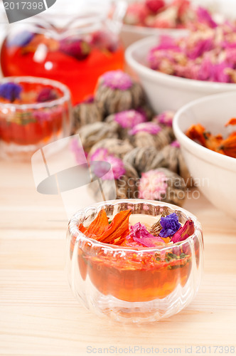 Image of Herbal natural floral tea infusion with dry flowers