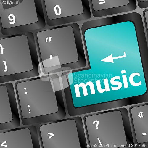 Image of Computer keyboard with music key - technology background