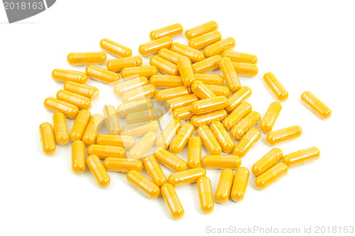 Image of Medicinal pills piled up a bunch of closeup 