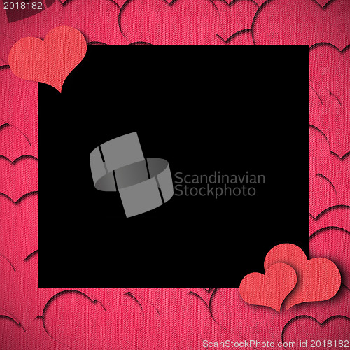 Image of Valentines day background frame with heart shaped ornament 