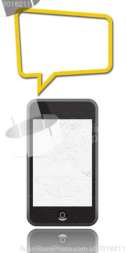 Image of smarth phones with speech bubble on white 