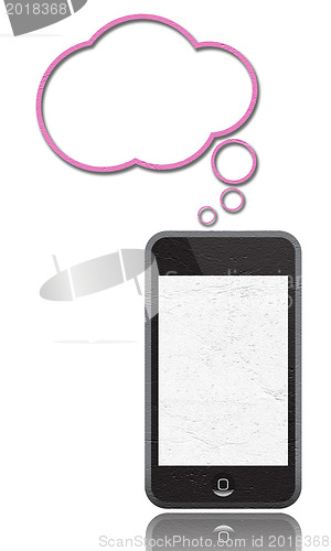 Image of smarth phones with speech bubble on white 