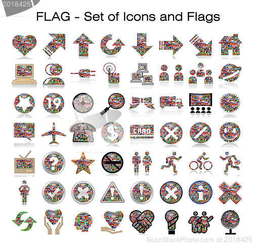 Image of flags of the world with icon set