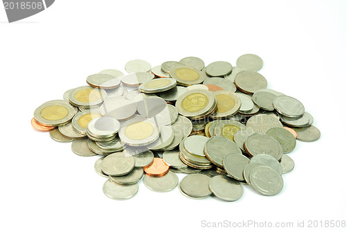 Image of Coin stack isolated on white background 