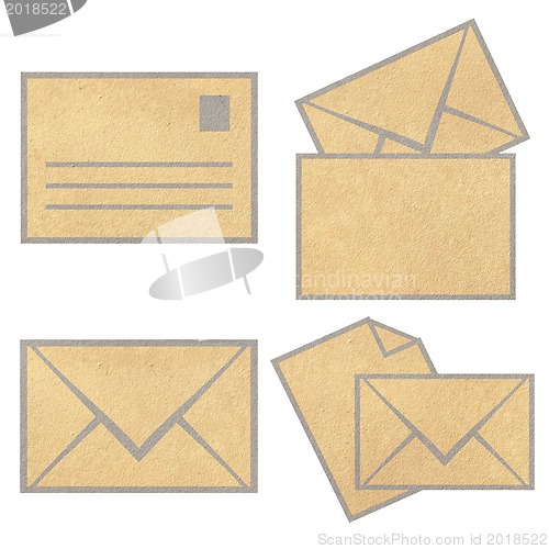 Image of Brown Vintage Envelope with blank paper on white. 