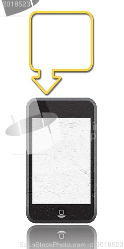 Image of smarth phones with speech bubble on white 