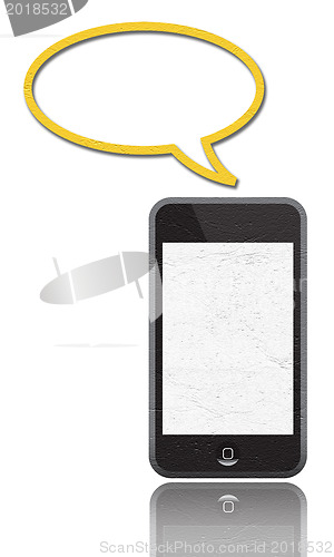 Image of smarth phones with speech bubble on white 