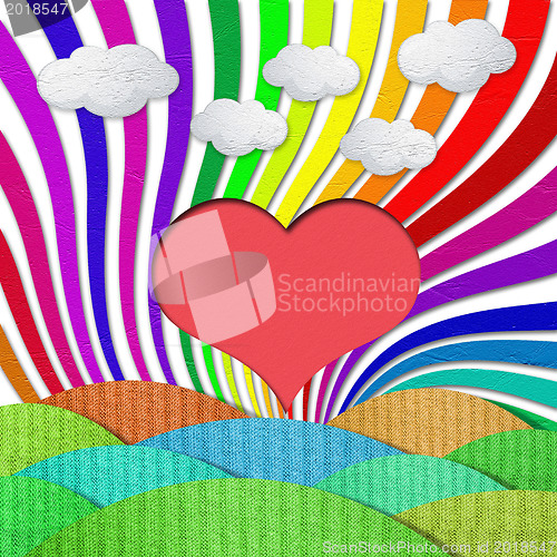 Image of  heart isolated on rainbow background.