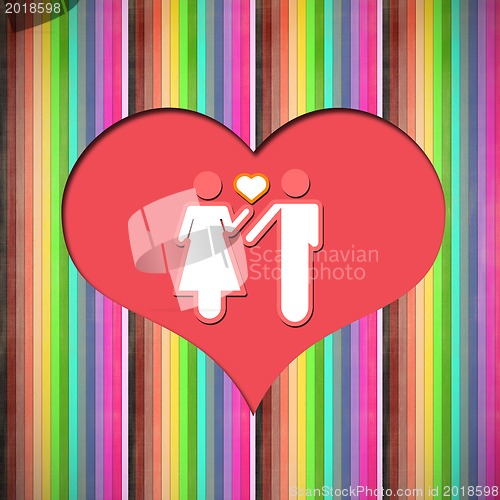 Image of  heart isolated on rainbow background.