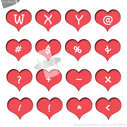 Image of Number alphabet of hearts. 