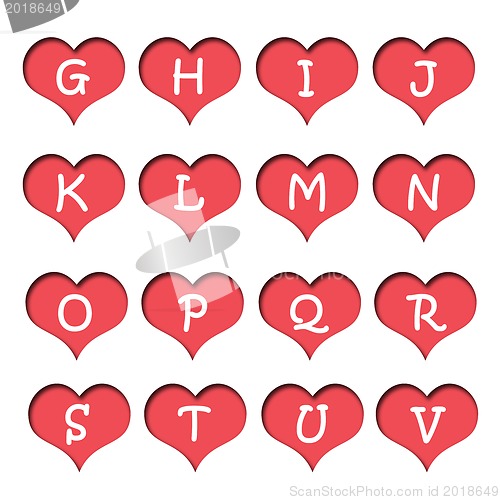 Image of Number alphabet of hearts. 