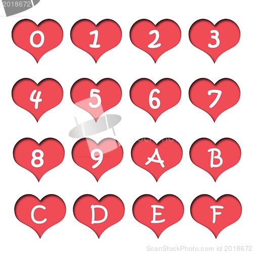 Image of Number alphabet of hearts. 
