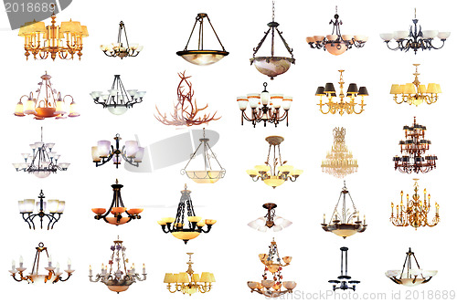 Image of chandelier and lamp isolated on white background 