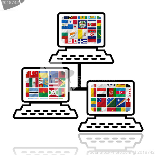 Image of flags of the world with icon set