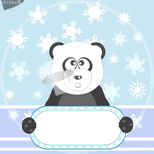 Image of Cute panda with white blank on winter background