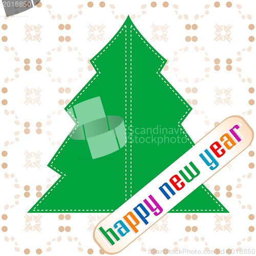 Image of new year and christmas tree applique on vintage background