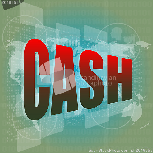 Image of business concept: words cash on digital screen