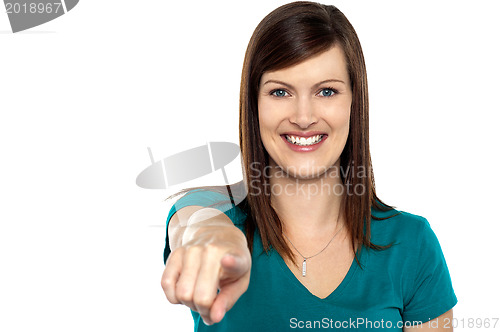 Image of Gorgeous female pointing towards the camera