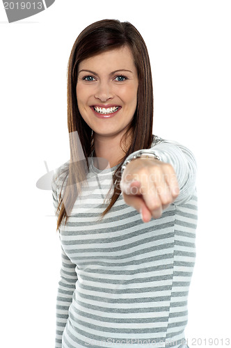 Image of Woman pointing her finger towards the camera