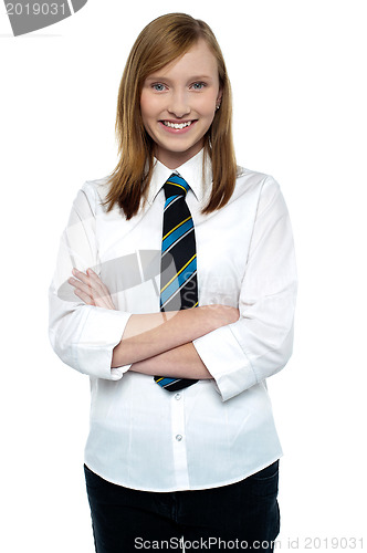 Image of Stylish pretty young girl in formal attire