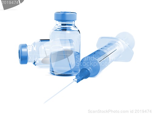 Image of Medical Ampoules and Syringe Isolated on White.