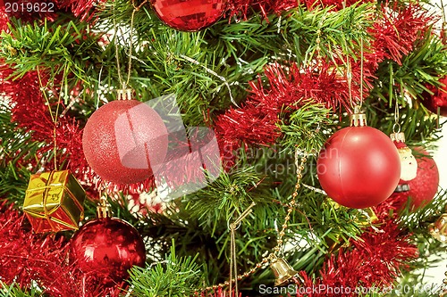 Image of Decorated christmas tree on white background