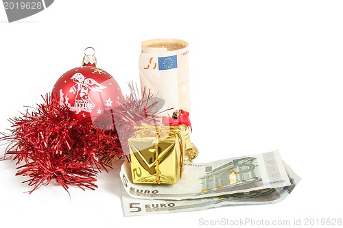 Image of money concept with euro banknotes for christmas gifts