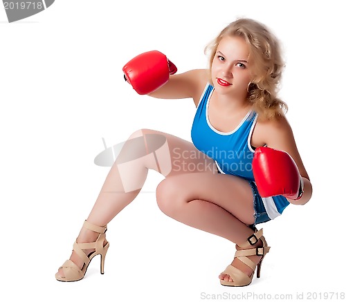 Image of Pretty girl with boxing gloves