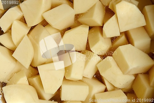 Image of The diced potato tubers in water