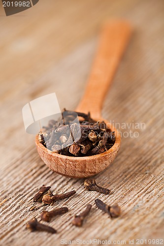 Image of cloves in wooden spoon 