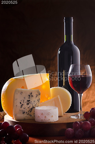 Image of Still-life with cheese, grape and wine