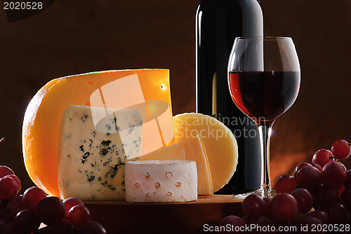 Image of Still-life with cheese, grape and wine