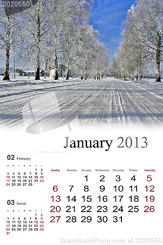 Image of 2013 Calendar. January.