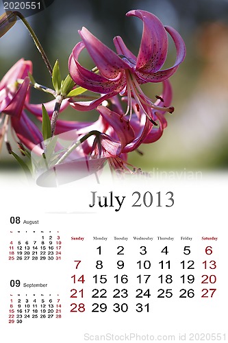 Image of 2013 Calendar. July