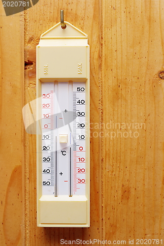 Image of thermometer oa wooden wall